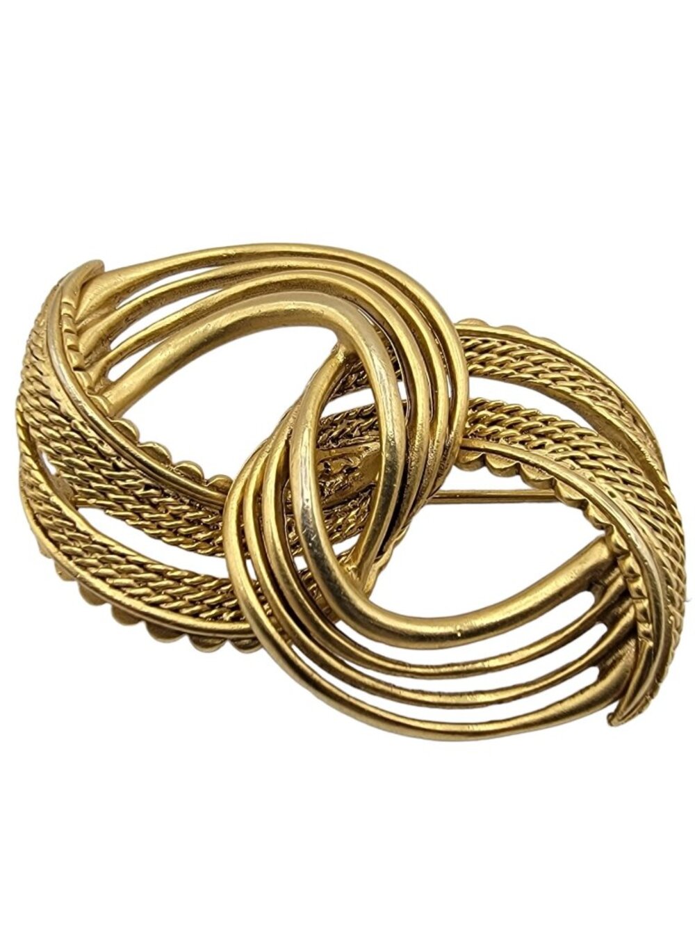 Oscar de la Renta Gold Tone Entwined Textured Knot Brooch, Signed